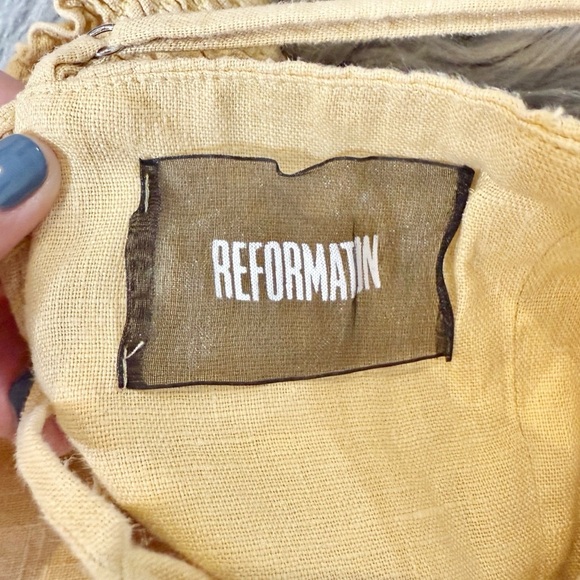 Reformation Roarke Butter Yellow Linen Women’s Strappy Mini Dress Sz 6 - Picture 4 of 15